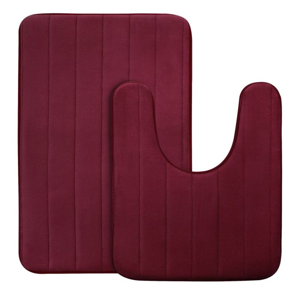 2pcs Memory Foam Bath Mat Bath Rug and U-Shaped Toilet Floor Mat Burgundy